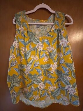 Falls Creek Yellow Floral Smocked Tank Top